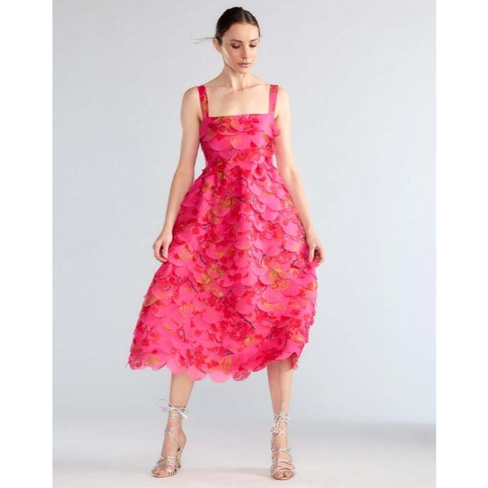 Cynthia Rowley Scalloped Petal Midi Dress floral cherry blossom pink size 4 - Picture 3 of 16